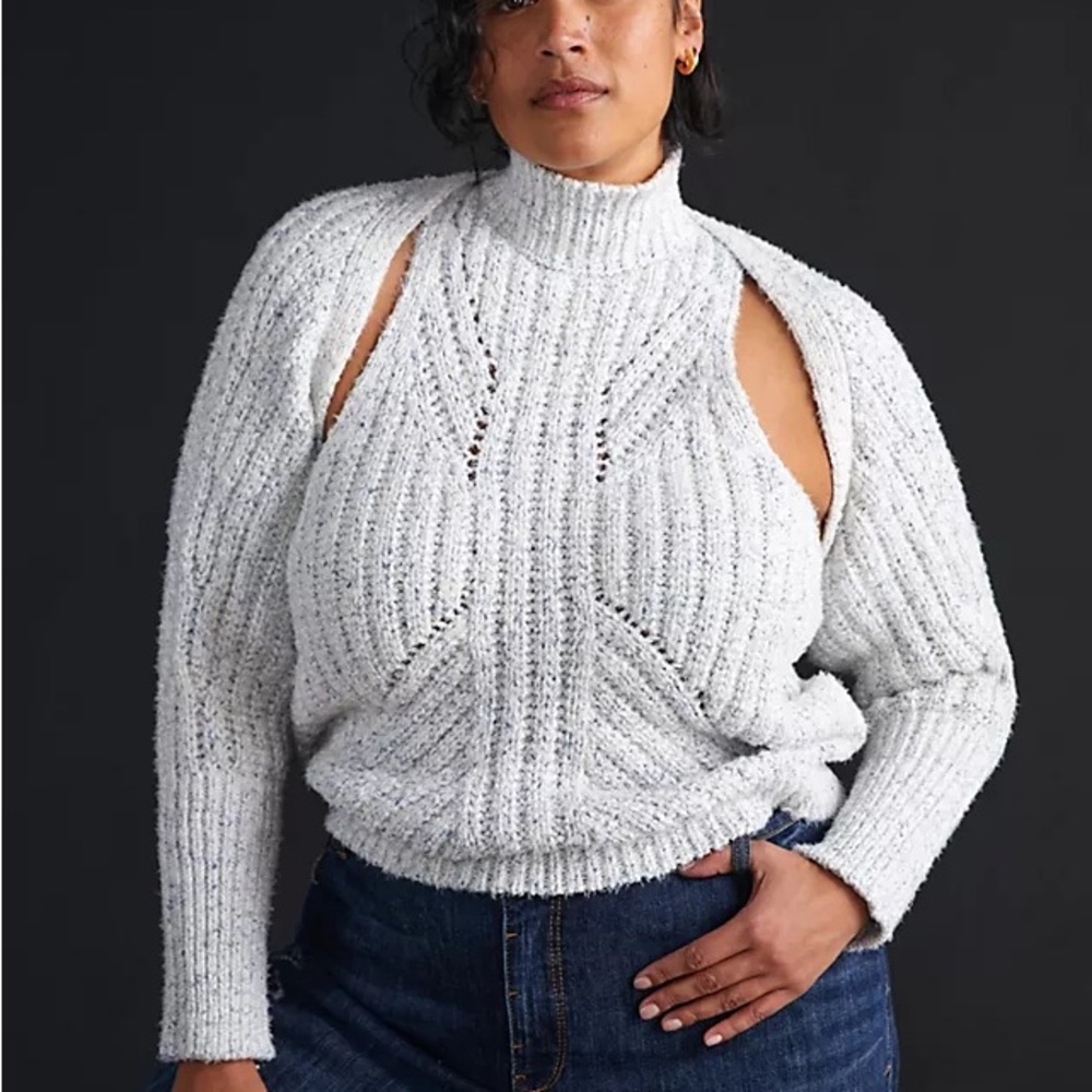 Anthropologie Gray Cutout Sweater/Shrug Set